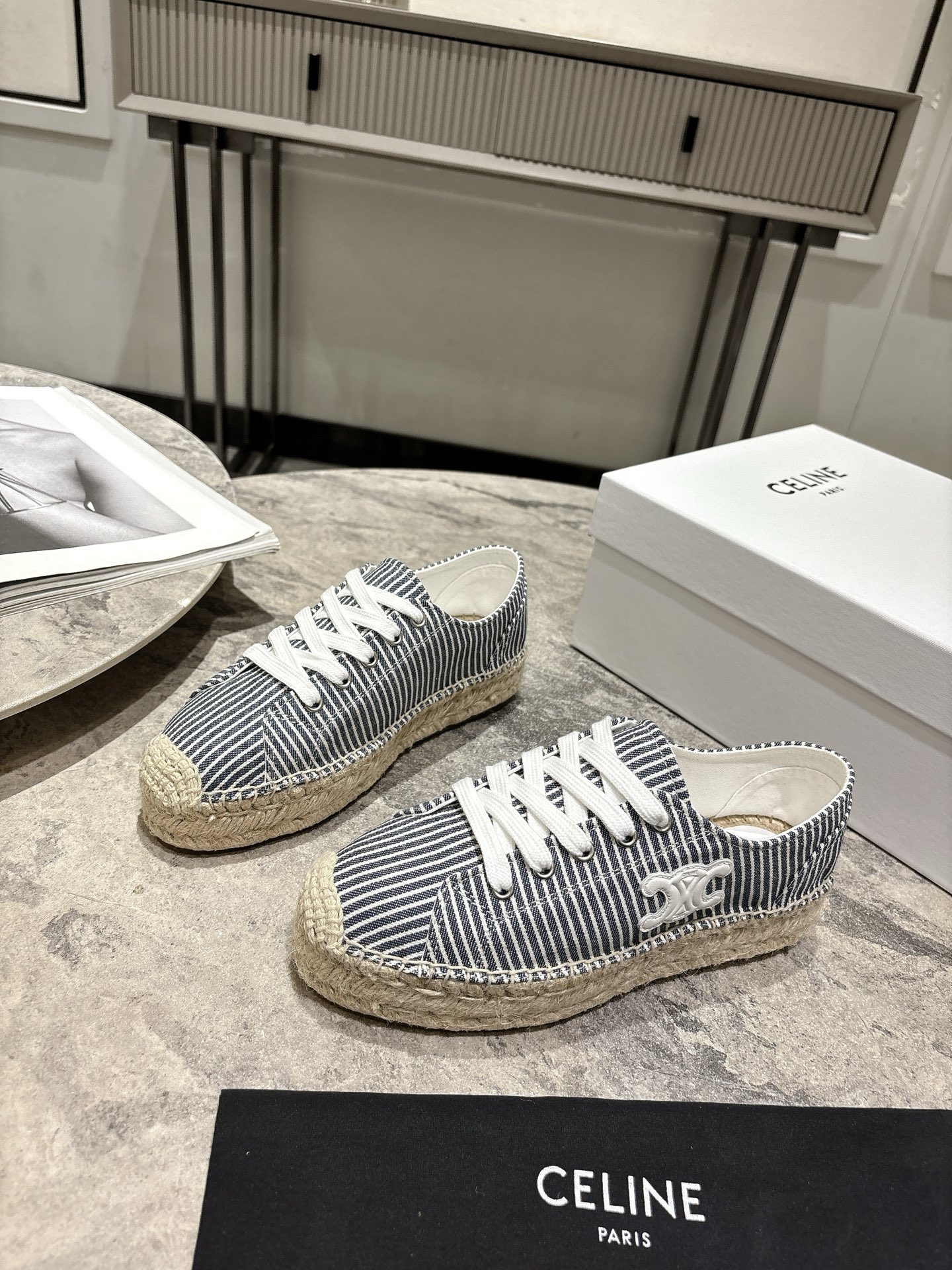 셀린느(CELINE) 스트라이프 에스파드류 레이스업 슈즈 신발