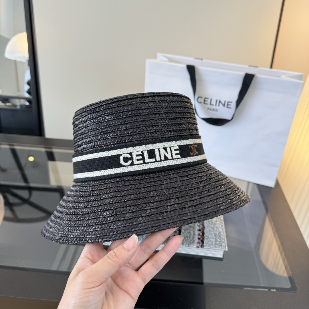 셀린느(CELINE) 라피아 버킷햇 모자