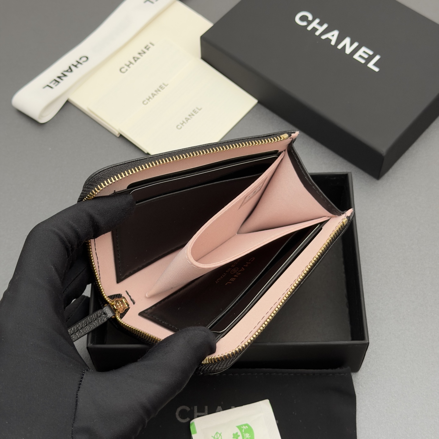[Chanel] 샤넬 메탈 로고 L자 지퍼 미니 지갑