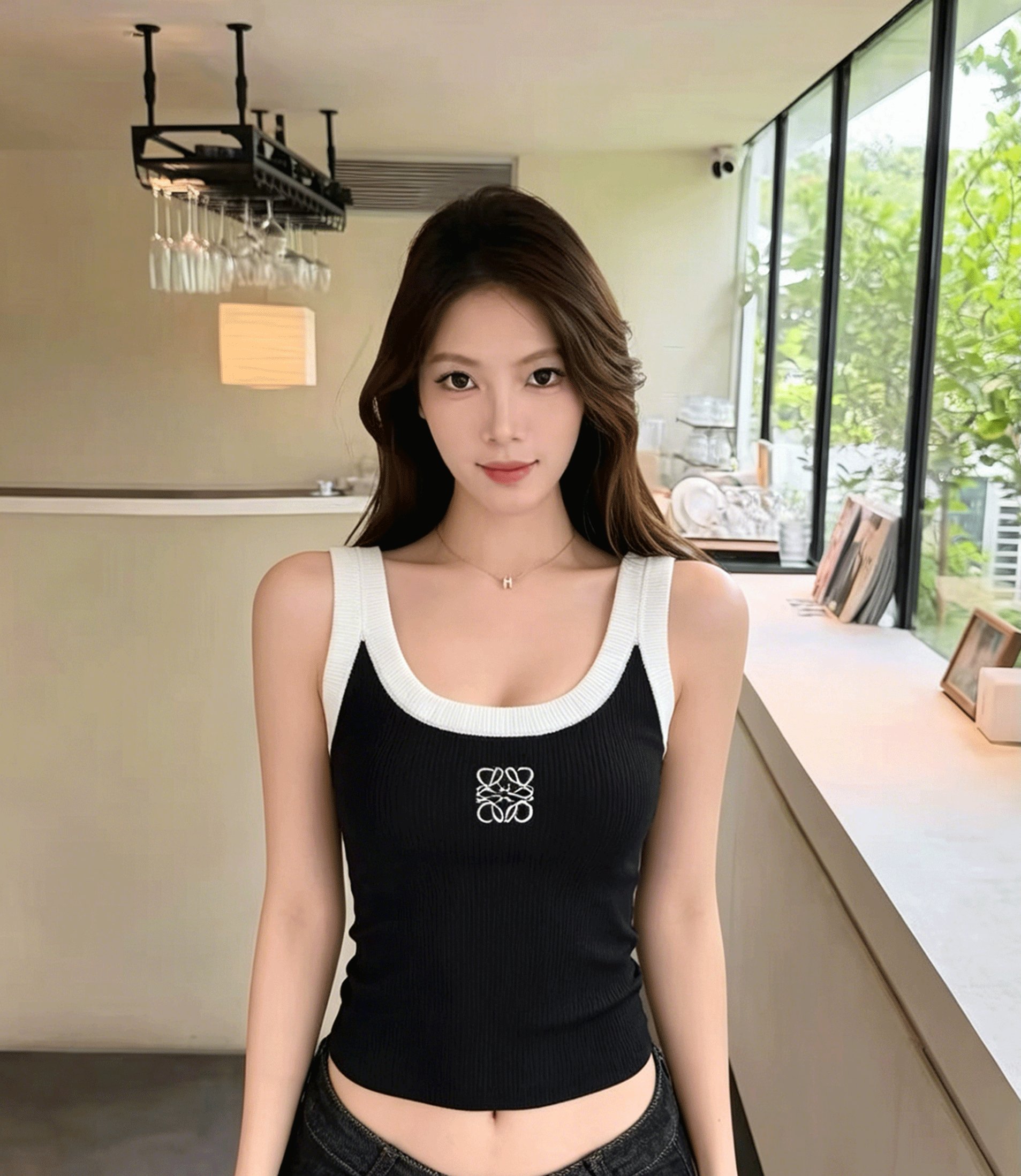[Loewe] 로에베 배색 니트 민소매 나시 탑 상의 의류