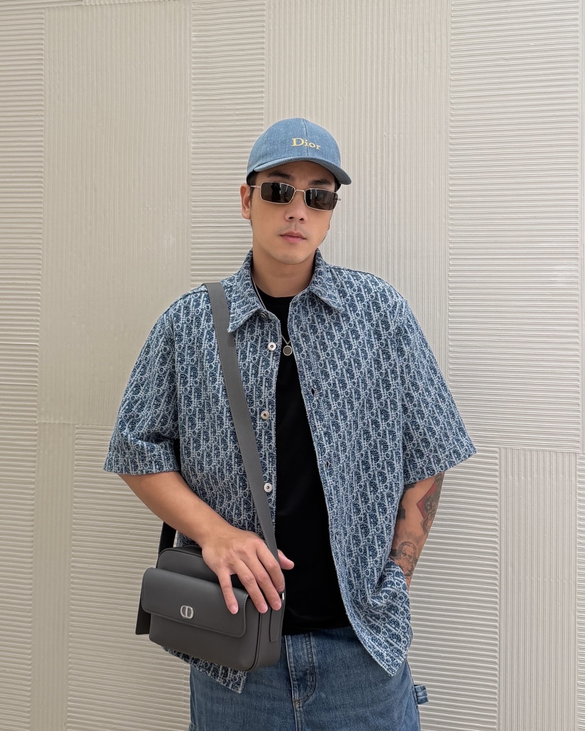 디올(DIOR) 오블리크 자카드 데님 반팔 셔츠 상의 의류