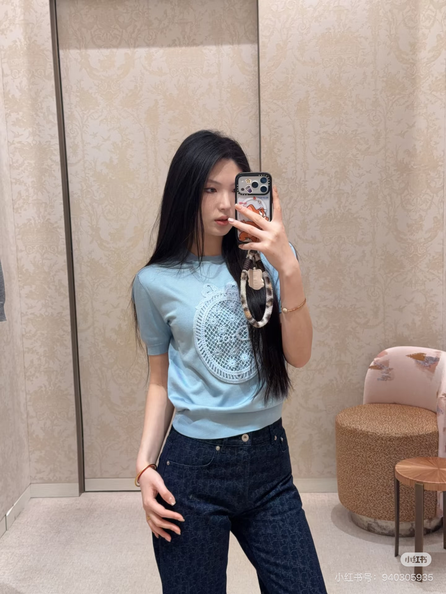 디올(DIOR) 자수 반팔 니트 의류