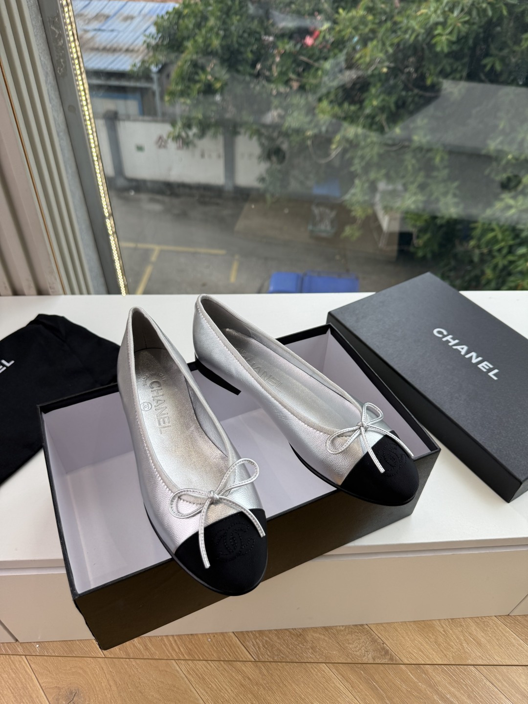 샤넬(CHANEL) 리본 메리제인 슬링백 플랫 신발