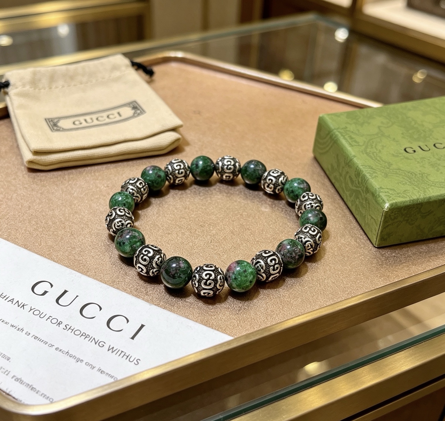 구찌(GUCCI) 더블 G 그린 스톤 팔찌 악세사리
