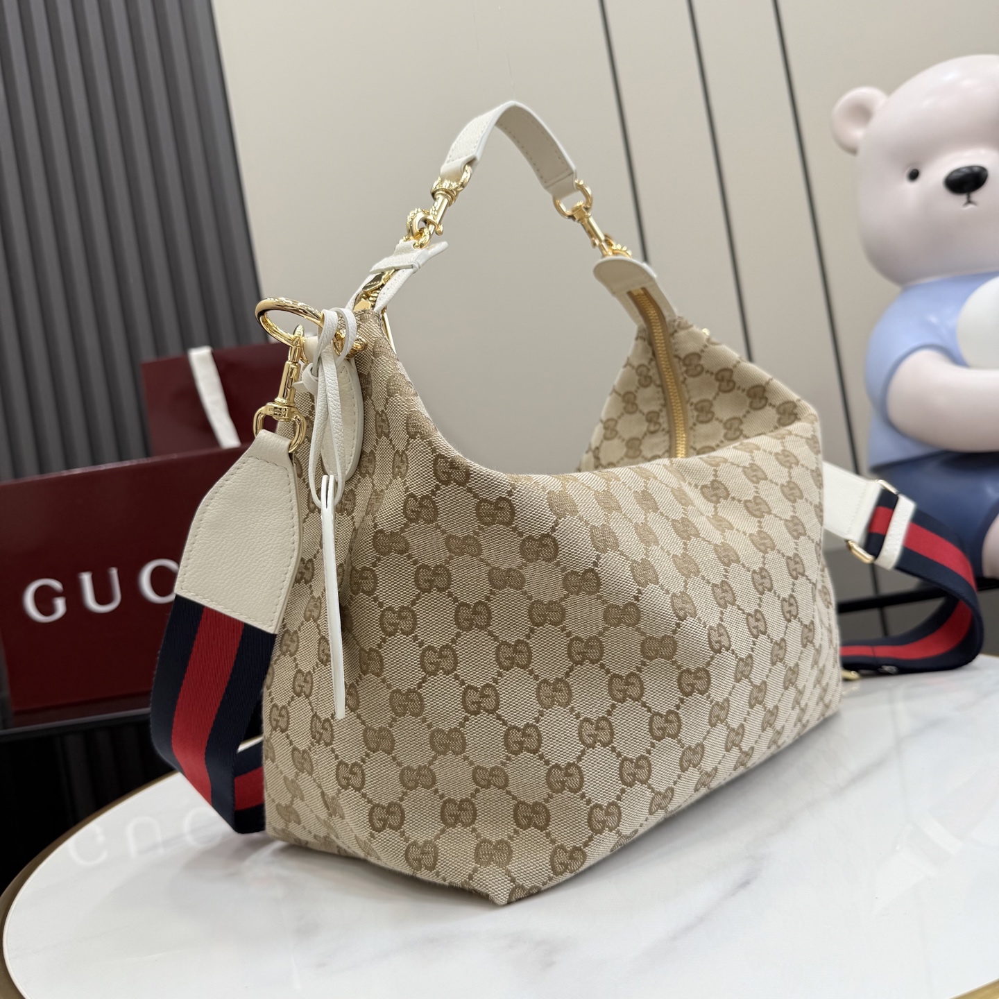 GUCCI 구찌 Gucci NY 컬렉션 브레라(Brera) 캔버스 토트백 - 샌드/화이트 가방
