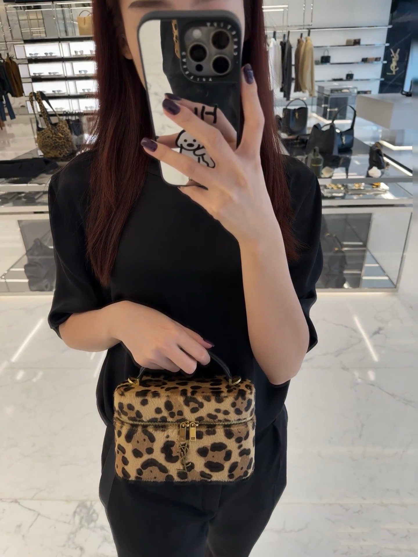 YSL 생로랑 가비(Gaby) 레오파드 라지 화장품 케이스 파우치 백 가방