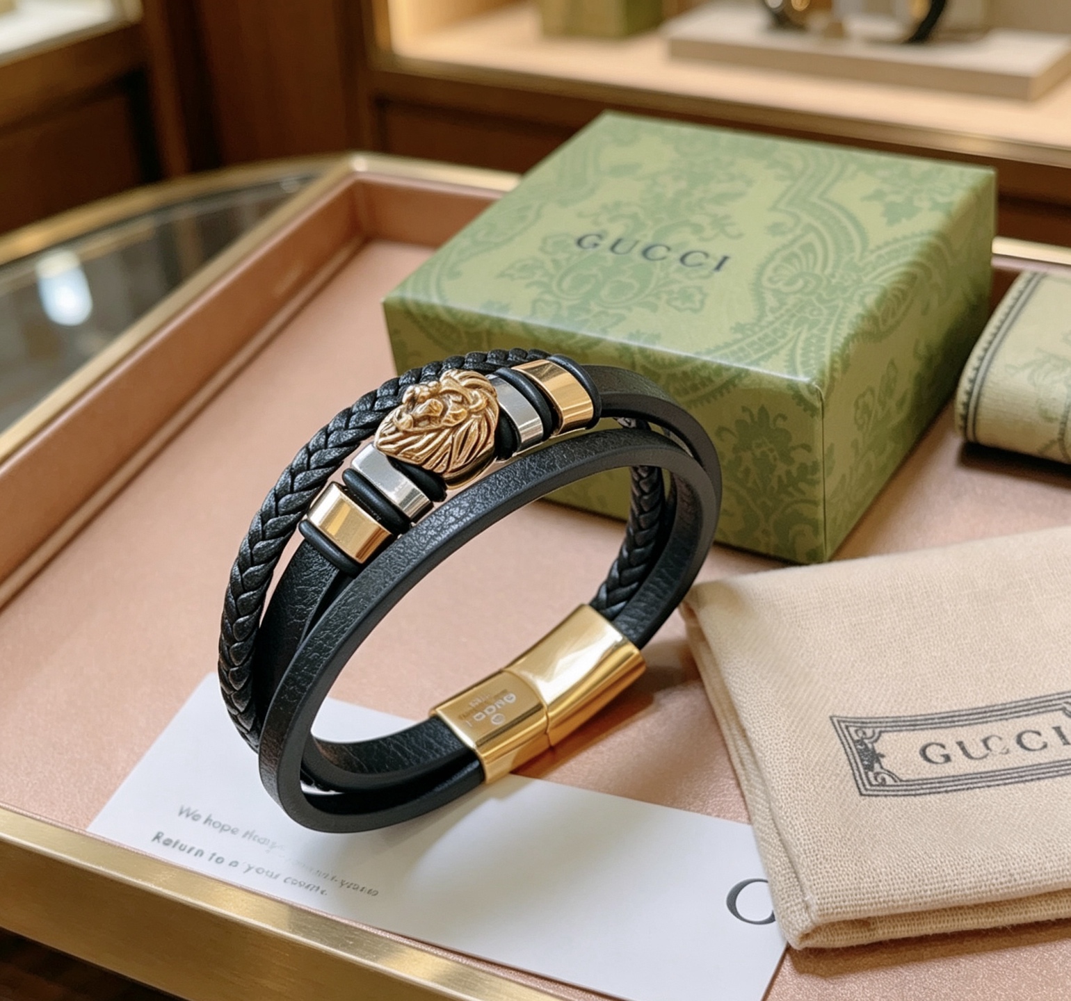 구찌(GUCCI) 더블 G 레더 스트랩 팔찌 악세사리
