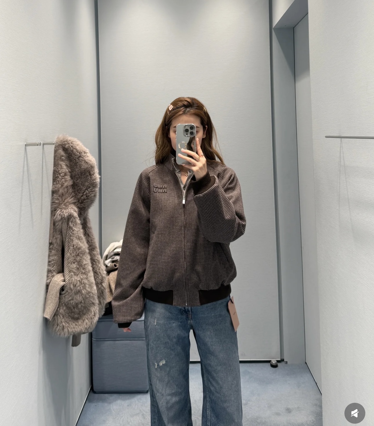 미우미우(MIU MIU) 리버서블 체크 울 재킷 상의 의류