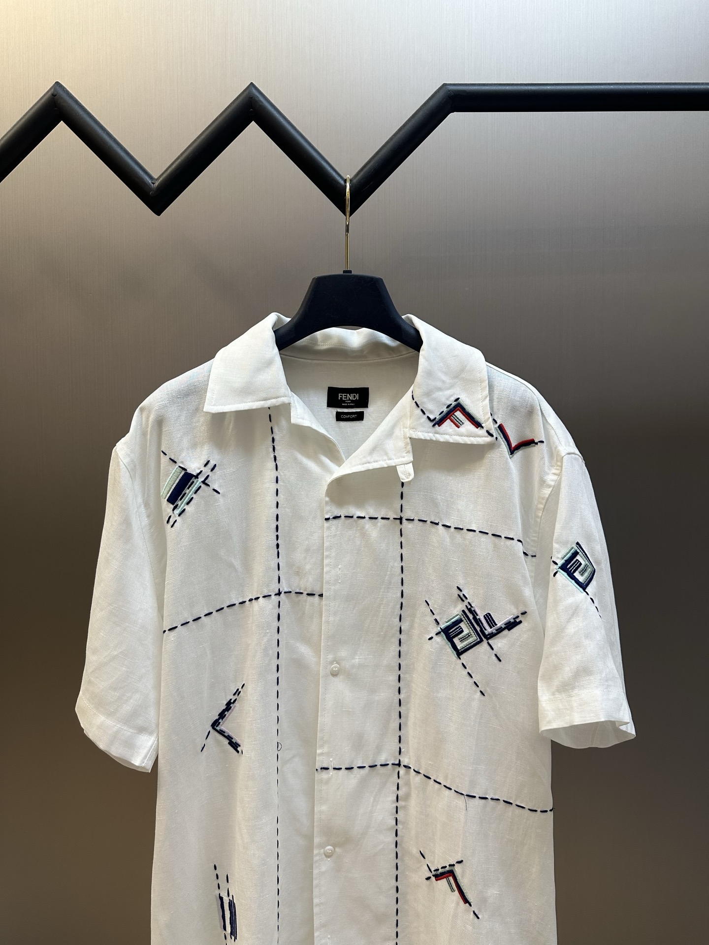 펜디(FENDI) FF 체크 자수 볼링 셔츠 상의 의류