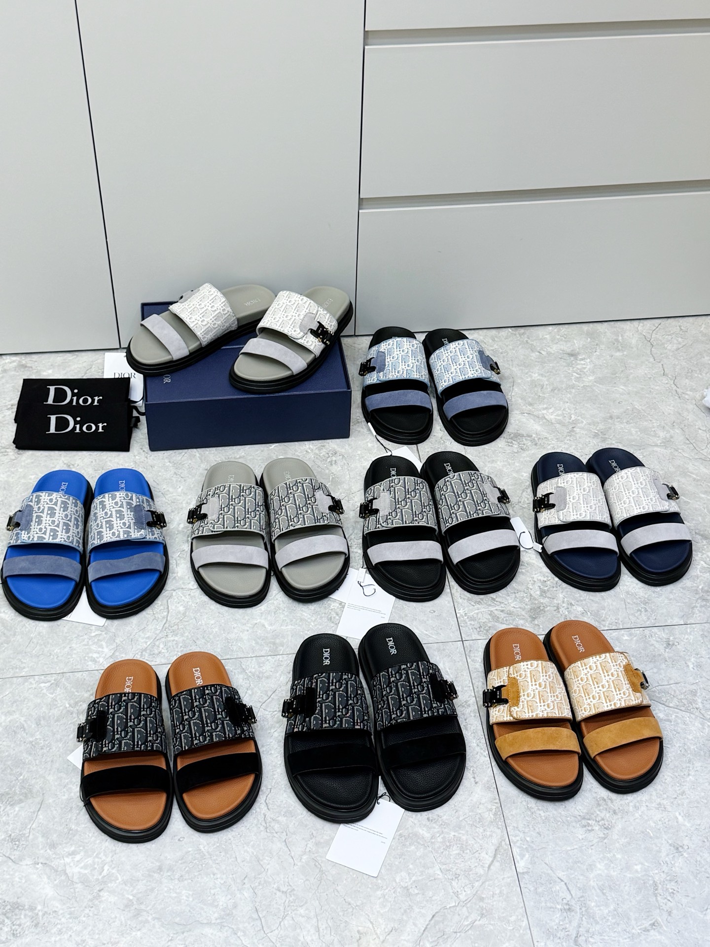Dior 디올 Aqua 남성 슬라이드 샌들 슬리퍼 신발