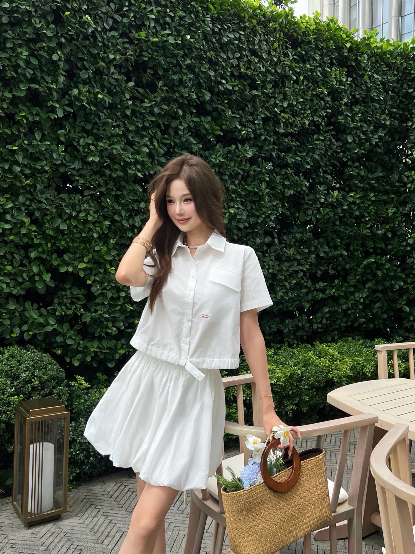 miumiu 미우미우 26SS 하이엔드 텍스처 바람막이 선케어 자켓 재킷 + 반바지 세트업 의류 복제