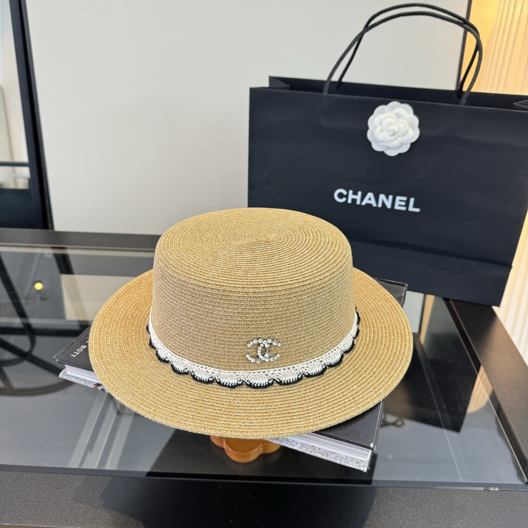 샤넬(CHANEL) 플랫 밀짚모자 모자