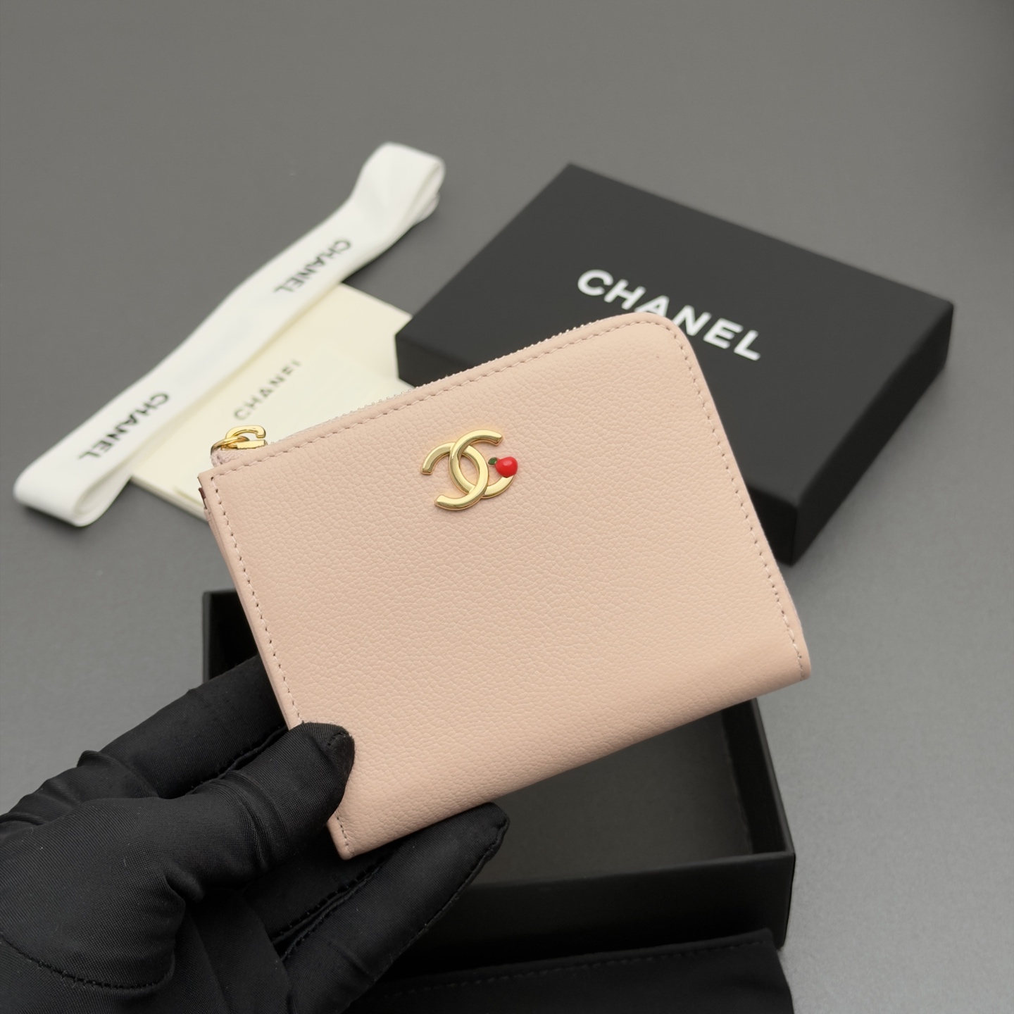 [Chanel] 샤넬 메탈 로고 L자 지퍼 미니 지갑