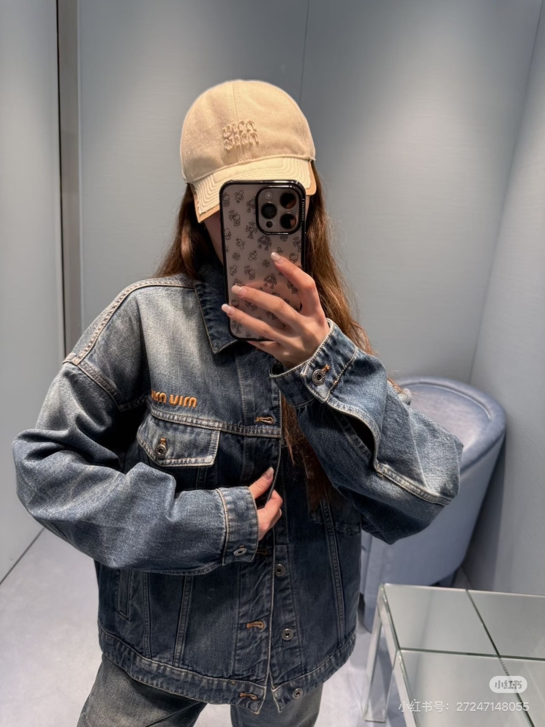 미우미우(MIU MIU) 자수 워싱 데님 재킷 상의 의류