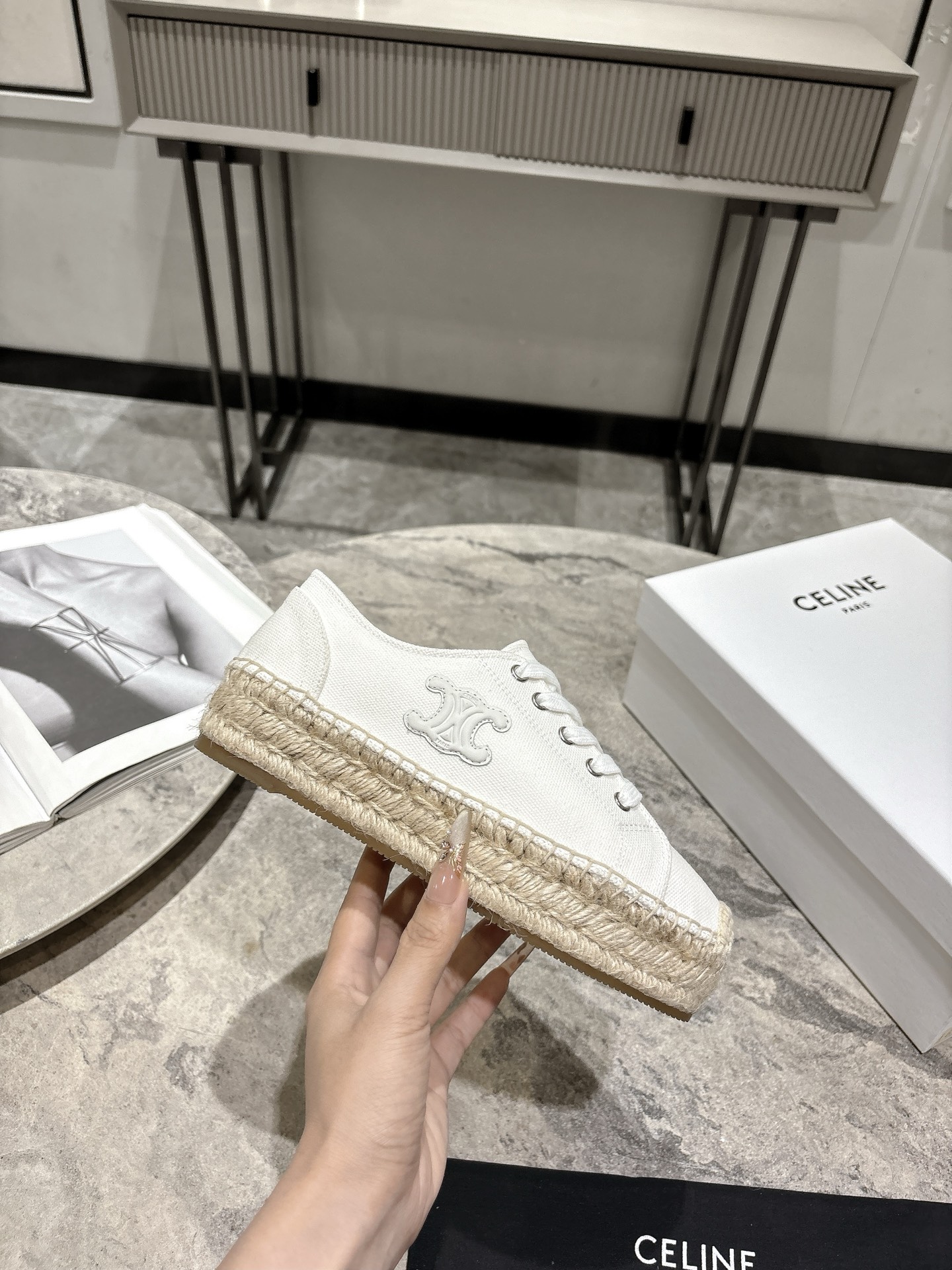 셀린느(CELINE) 스트라이프 에스파드류 레이스업 슈즈 신발