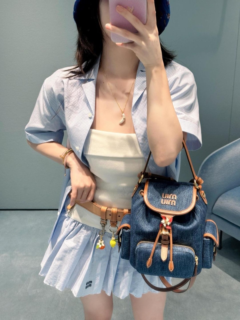 미우미우(MIU MIU) 체크 반팔 셔츠 상의 의류