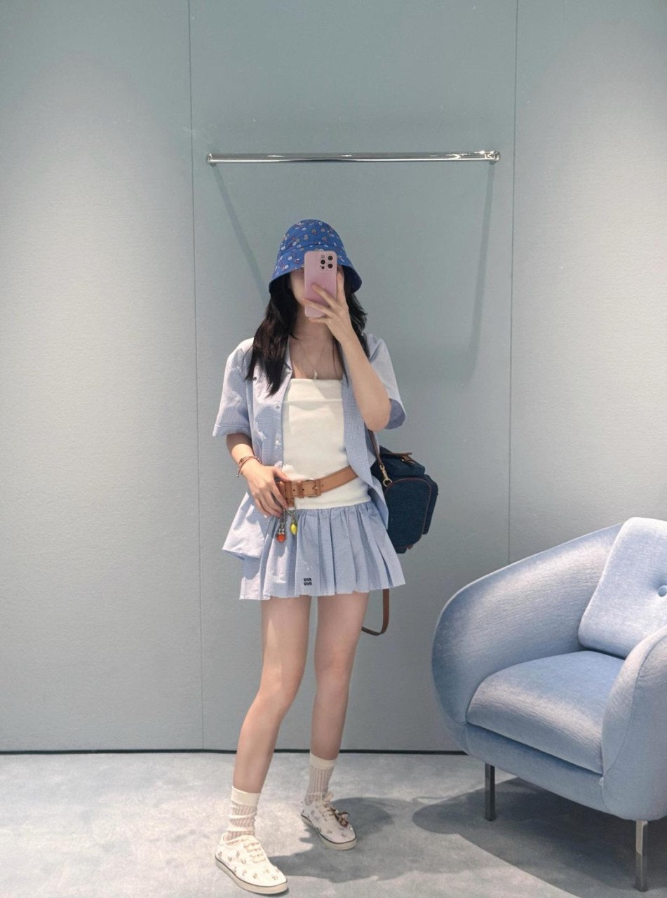 미우미우(MIU MIU) 체크 반팔 셔츠 상의 의류
