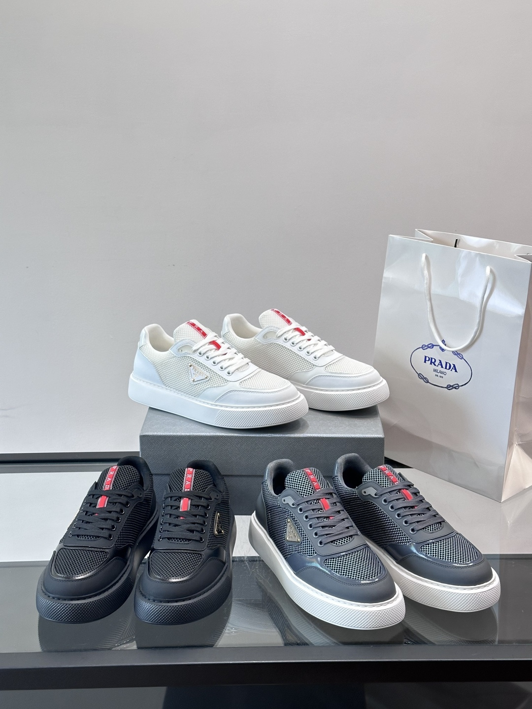 [Prada] 프라다 맨즈 메쉬 믹스 런닝 스니커즈 신발