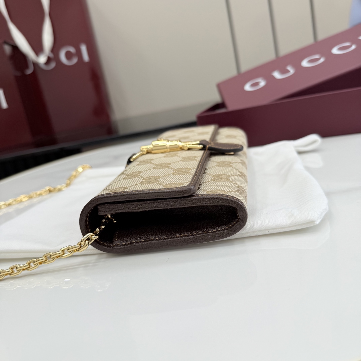 [Gucci] 구찌 26SS Jackie 재키 1961 GG 캔버스 체인 월렛 (WOC) 지갑