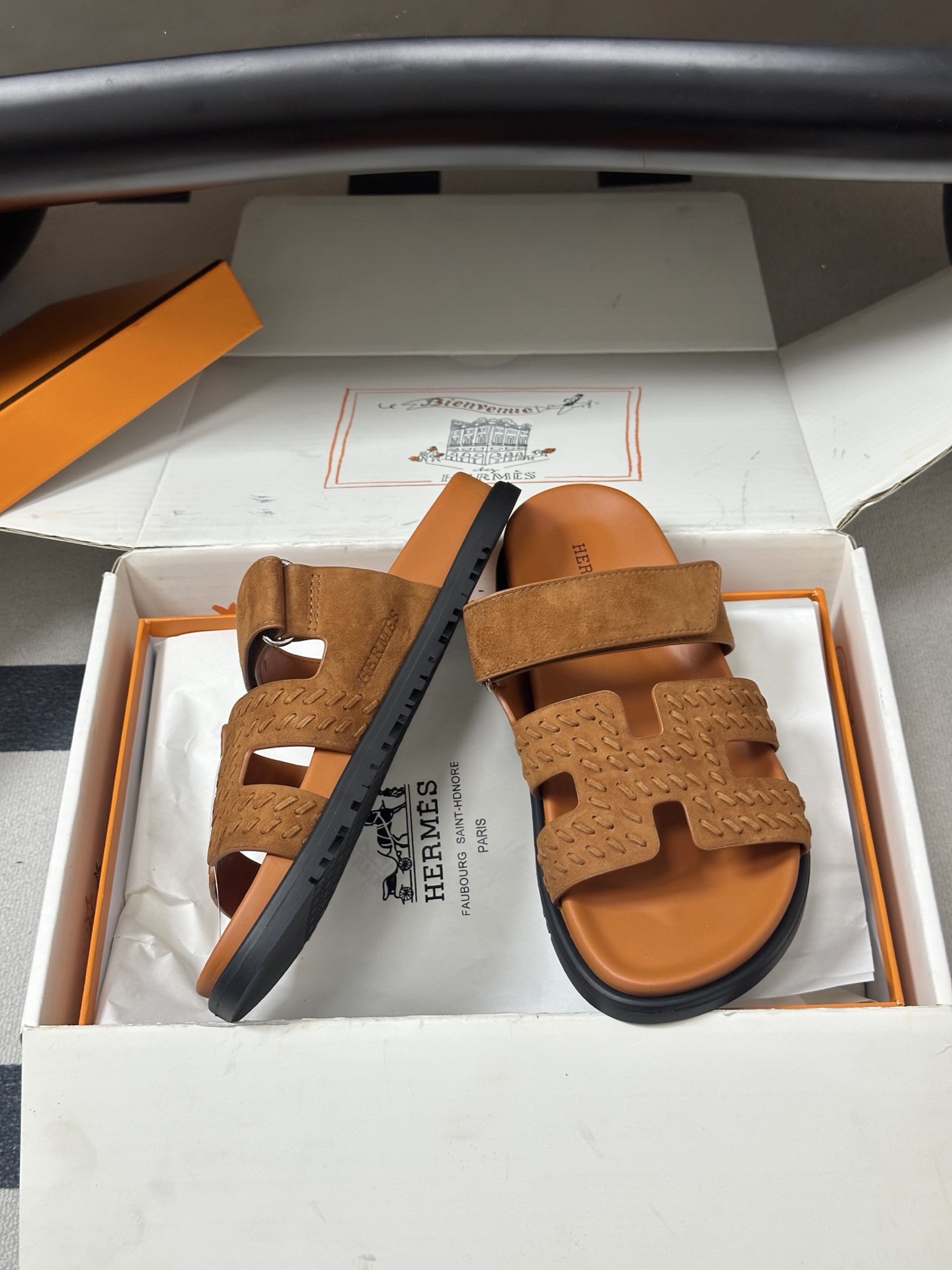 에르메스(HERMES) 로고 위빙 벨크로 슬리퍼 신발