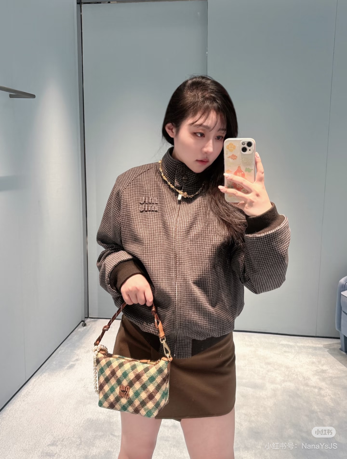 미우미우(MIU MIU) 리버서블 체크 울 재킷 상의 의류