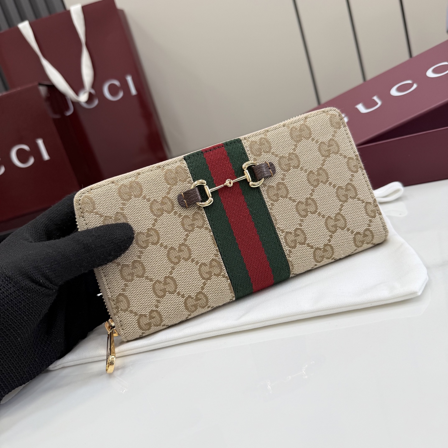 [Gucci] 구찌 Generation GG 캔버스 홀스빗 웹 장지갑