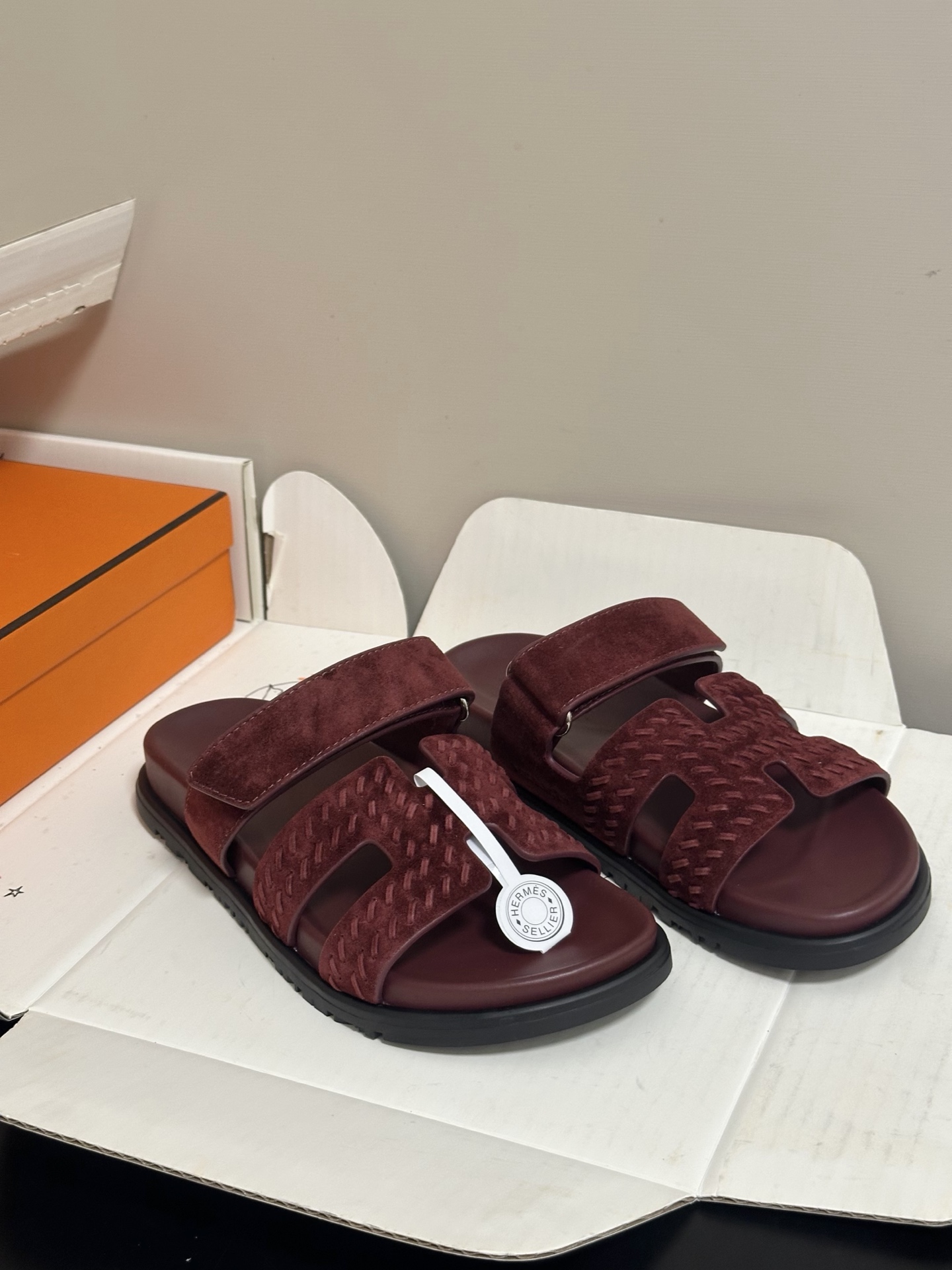 에르메스(HERMES) 로고 위빙 벨크로 슬리퍼 신발