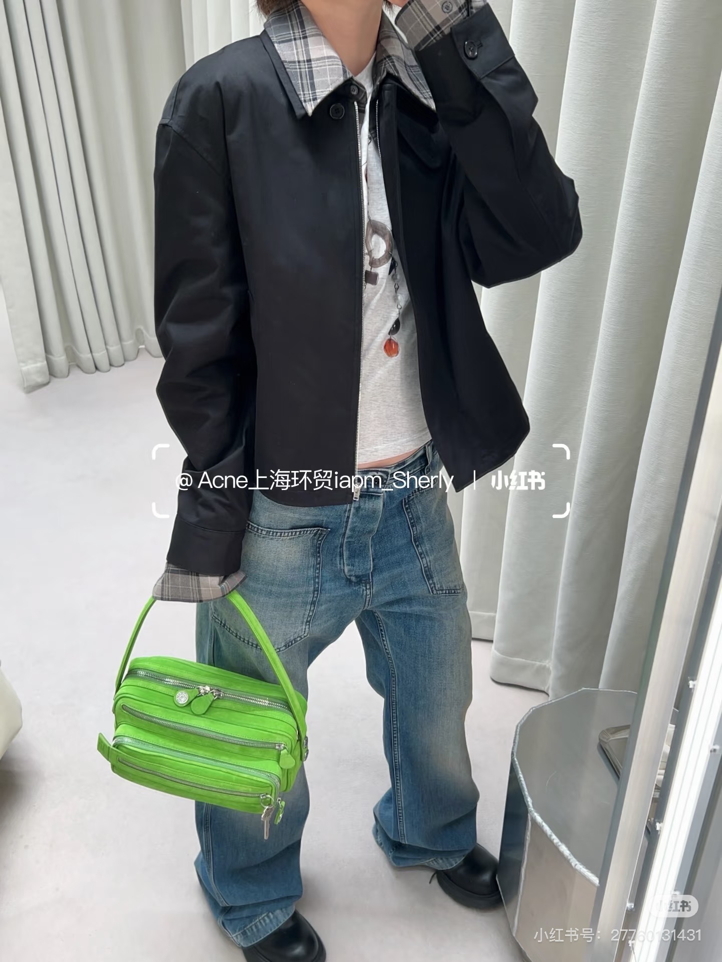 아크네(Acne studios) 체크 페이크 레이어드 크롭 재킷 상의 의류