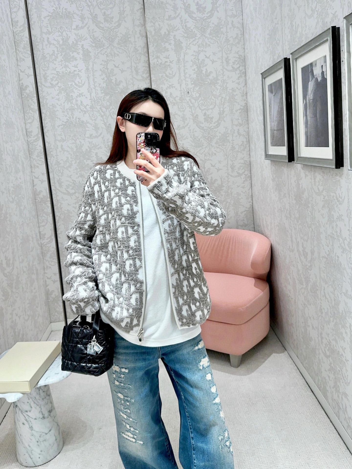 디올(DIOR) 오블리크 자카드 집업 니트 재킷 상의 의류