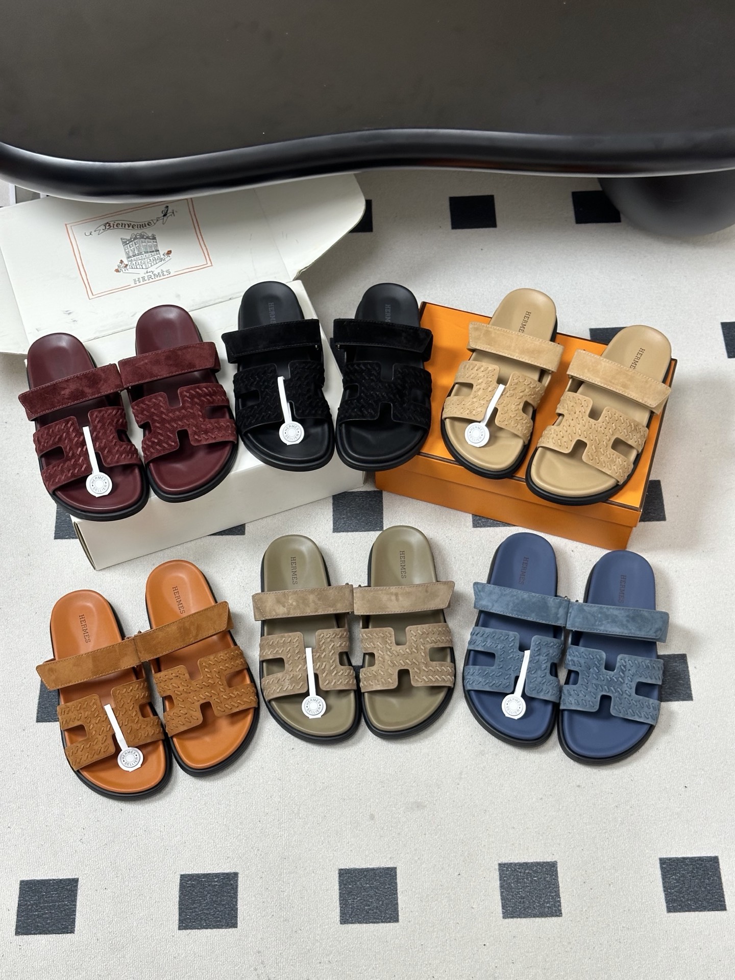 에르메스(HERMES) 로고 위빙 벨크로 슬리퍼 신발
