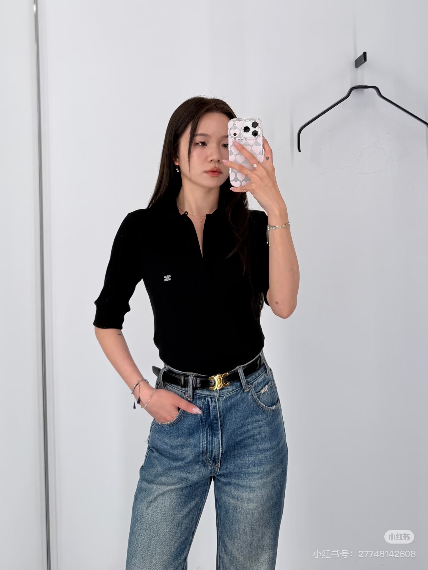 셀린느(CELINE) 솔리드 카라 중소매 상의 의류