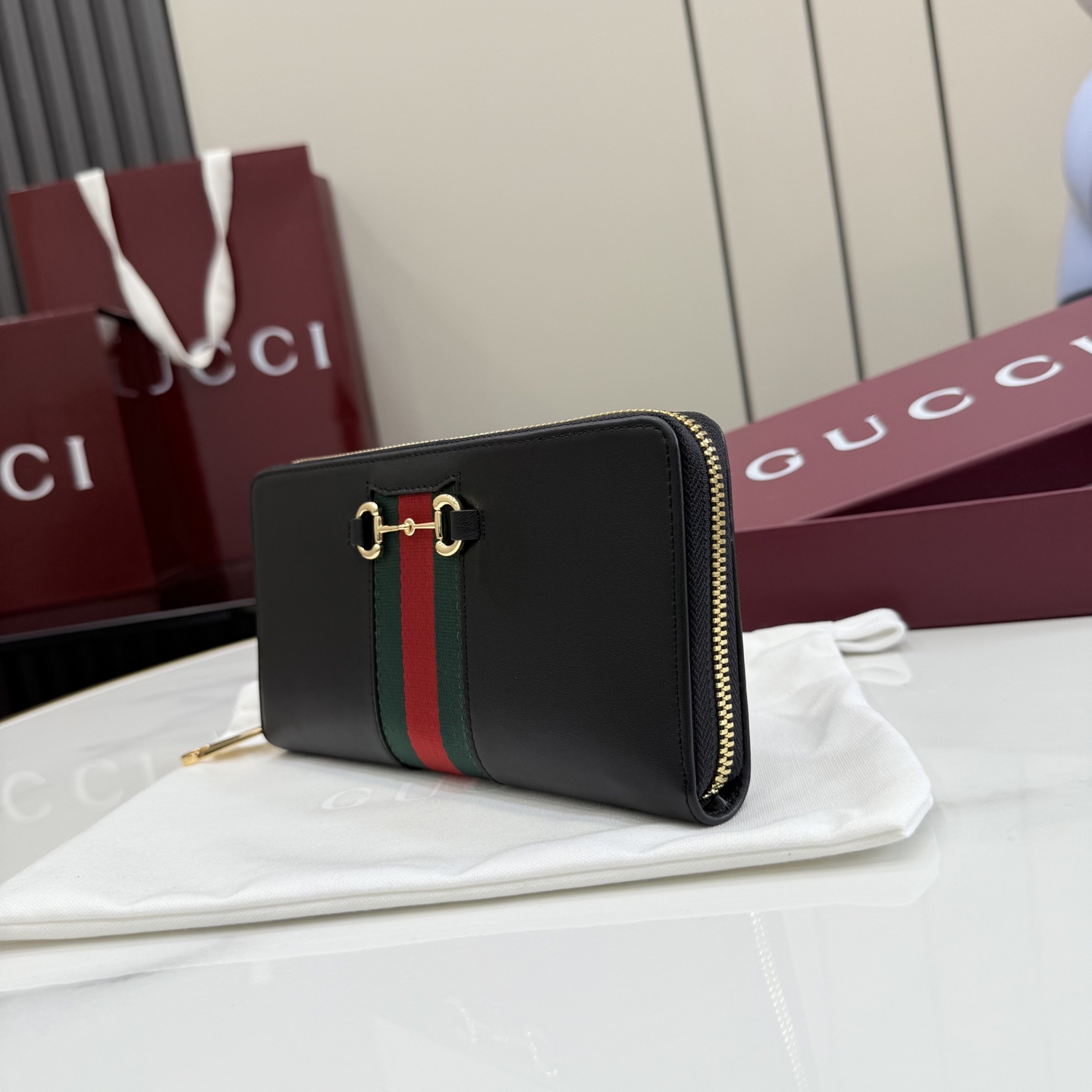[Gucci] 구찌 Generation 26SS 레더 홀스빗 웹 장지갑