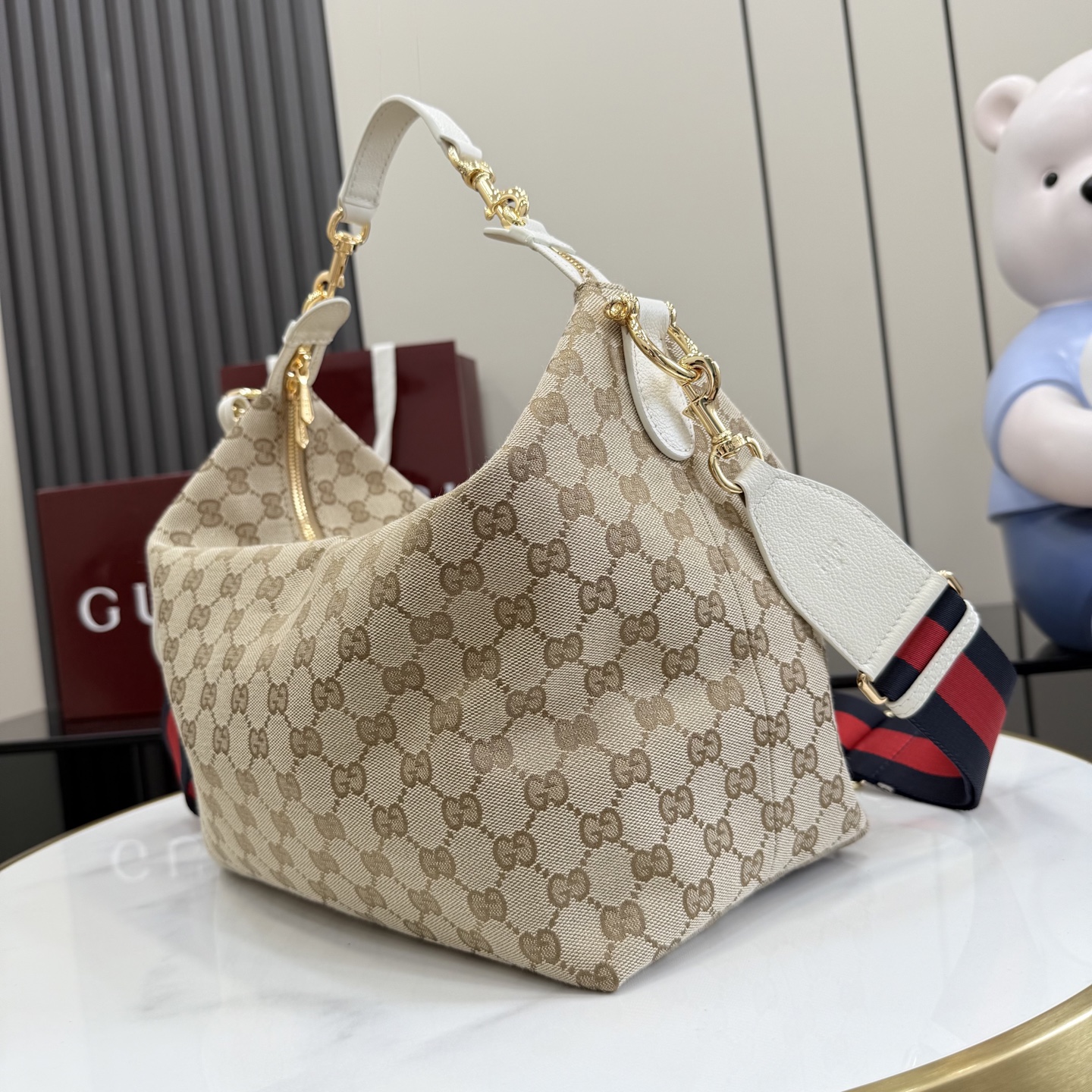 GUCCI 구찌 Gucci NY 컬렉션 브레라(Brera) 캔버스 토트백 - 샌드/화이트 가방