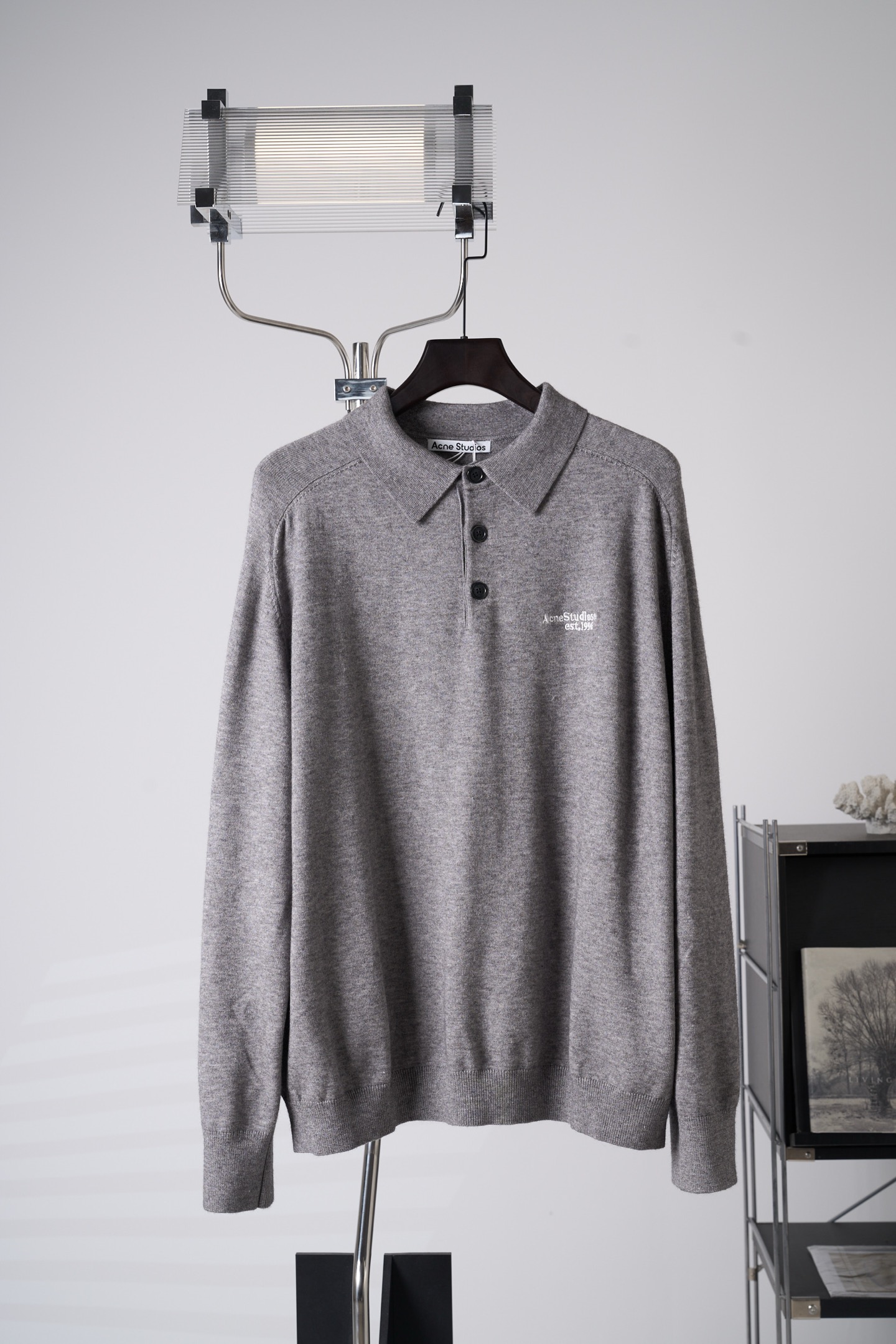 아크네(Acne studios) 로고 자수 울 폴로 니트 상의 의류
