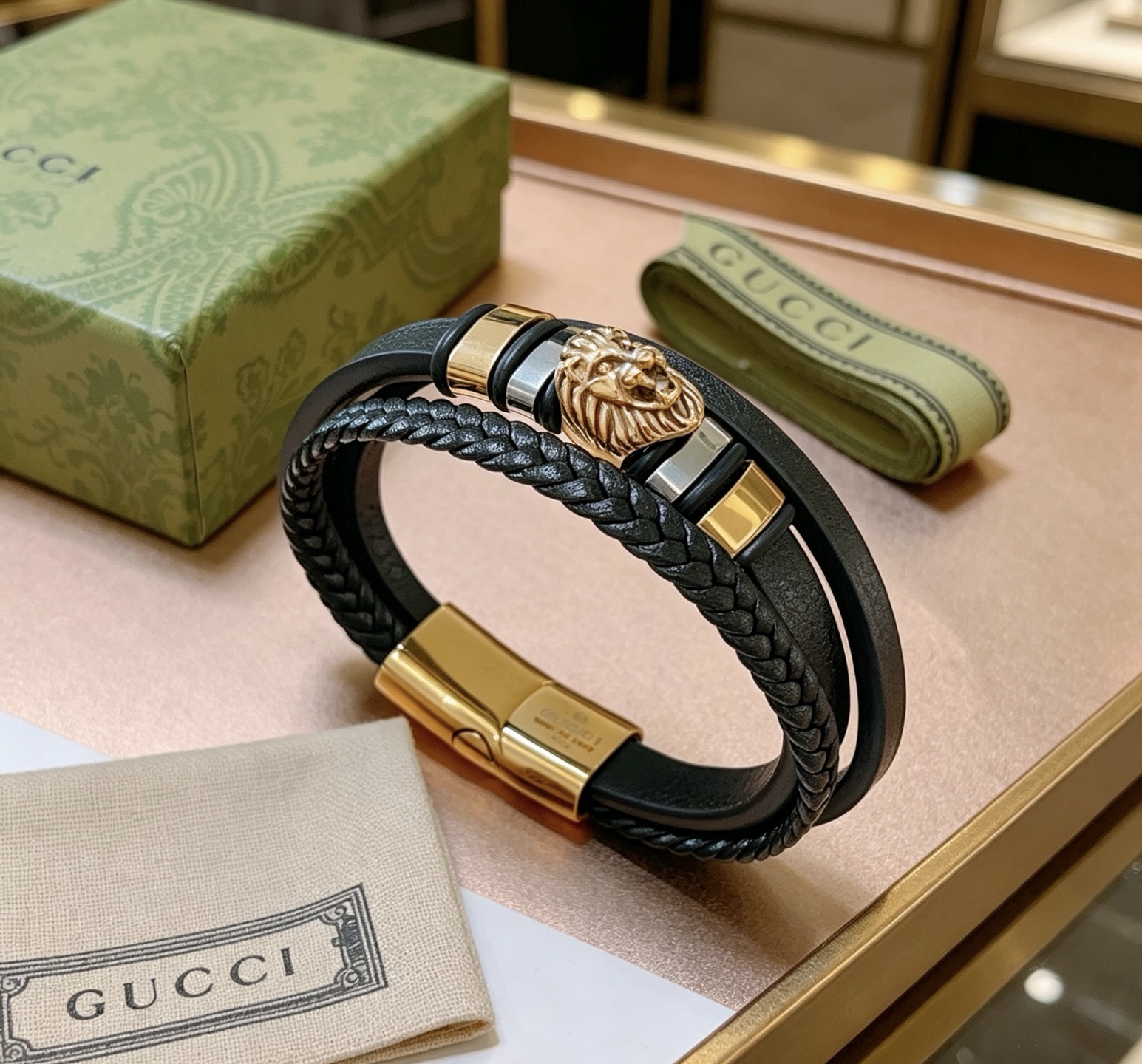 구찌(GUCCI) 더블 G 레더 스트랩 팔찌 악세사리