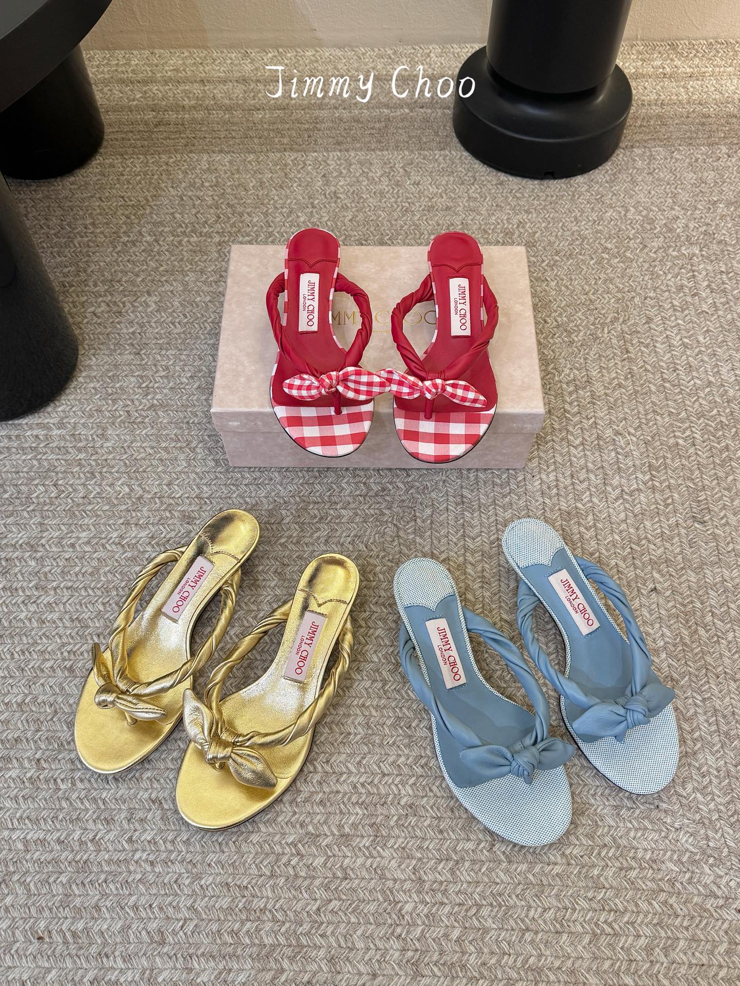 지미추(Jimmy Choo) 체크 리본 토포스트 쪼리 슬리퍼 신발