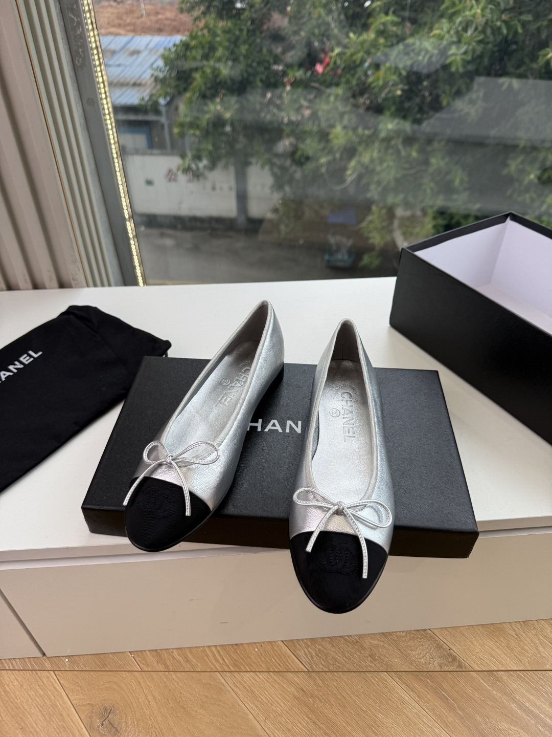 샤넬(CHANEL) 리본 메리제인 슬링백 플랫 신발