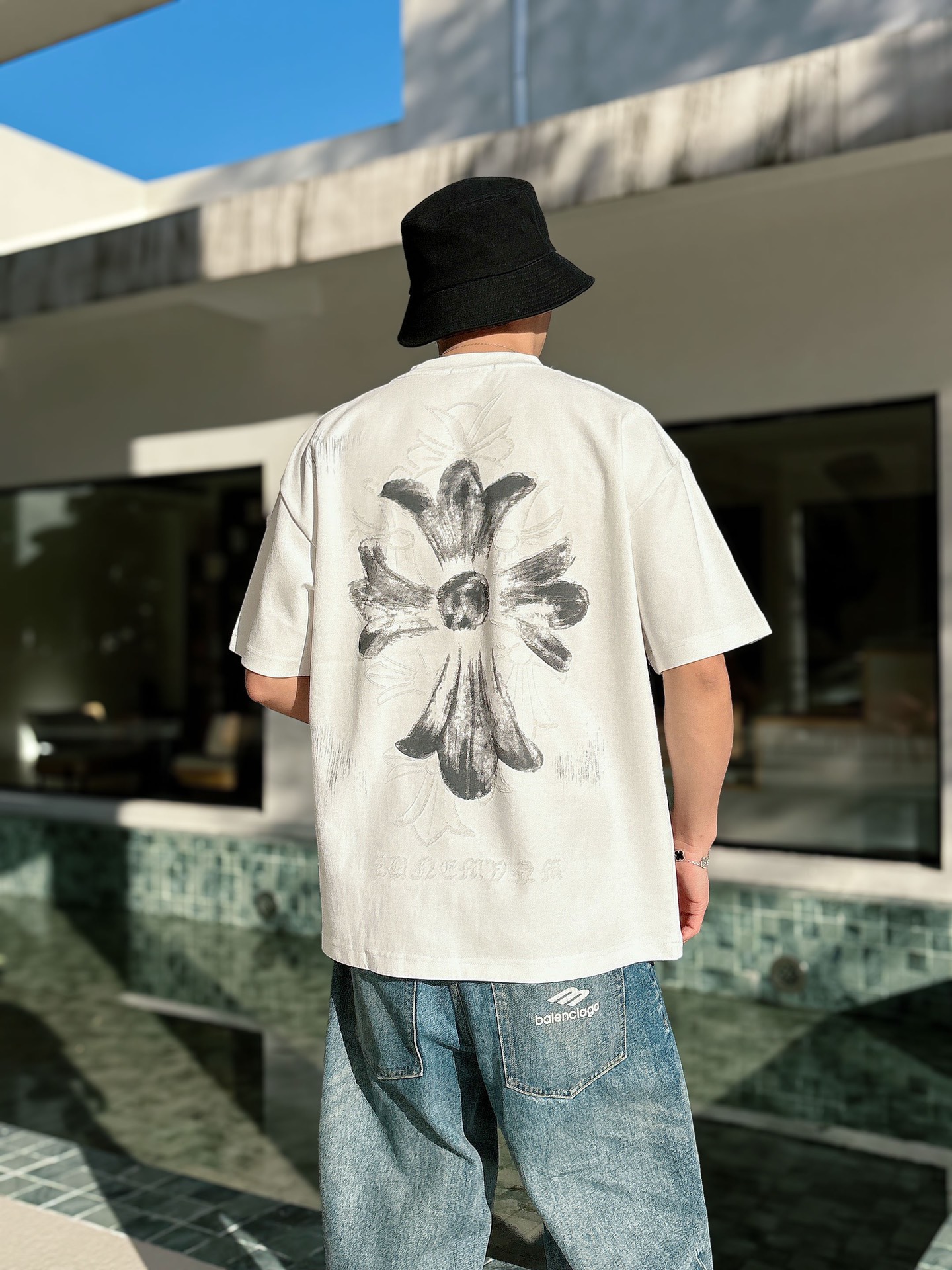 크롬하츠(Chrome Hearts) 레이저 패턴 반팔 티셔츠 상의 의류