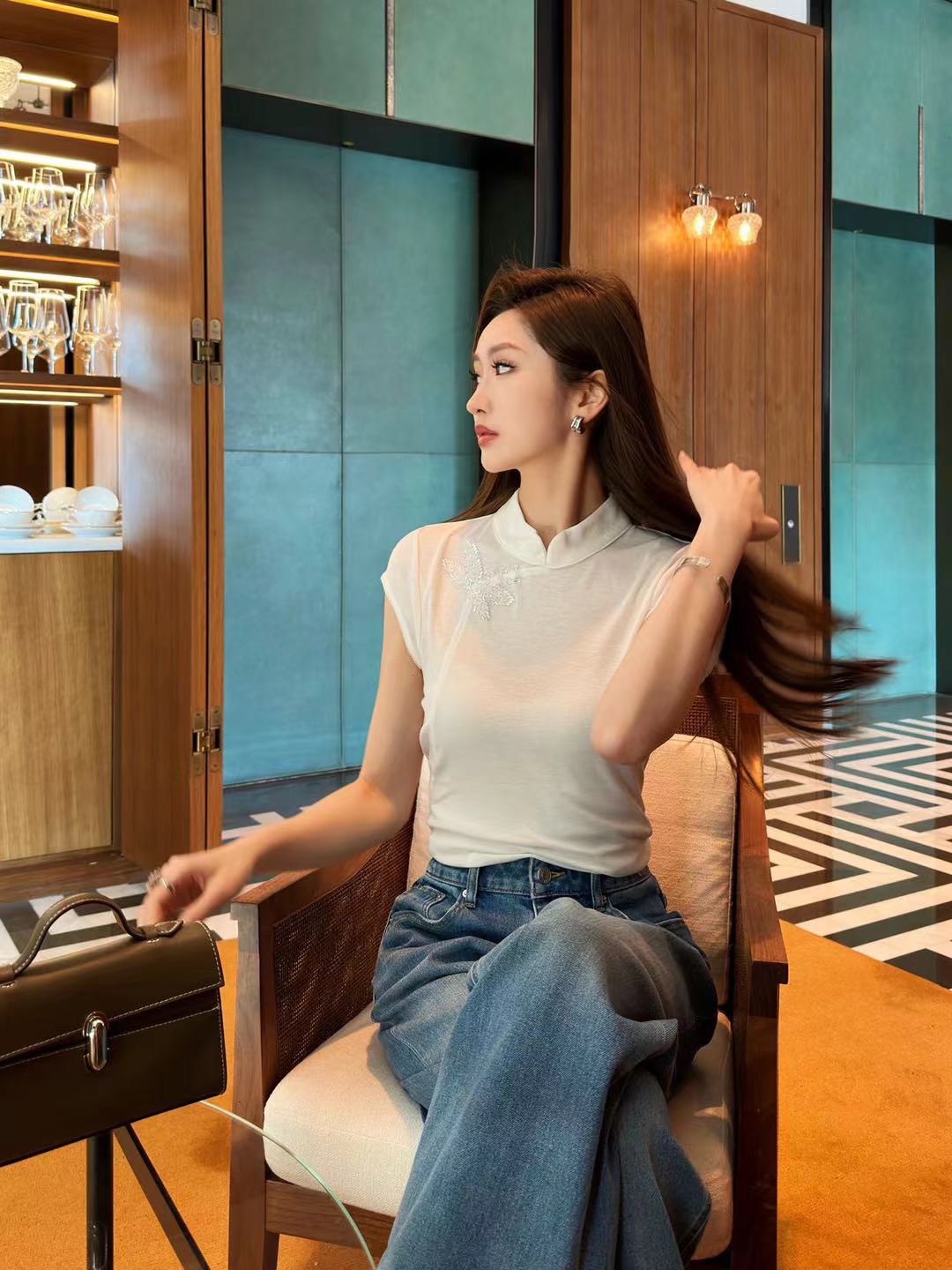 [Valentino] 발렌티노 26SS 오리엔탈 텐셀 비드 차이나카라 셔츠 의류