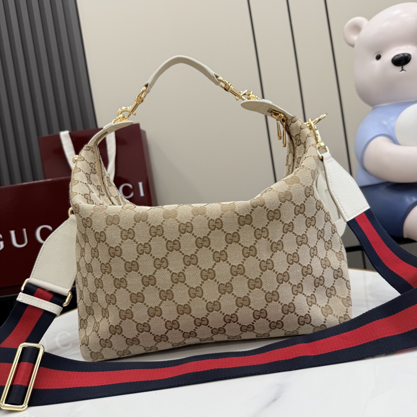GUCCI 구찌 Gucci NY 컬렉션 브레라(Brera) 캔버스 토트백 - 샌드/화이트 가방