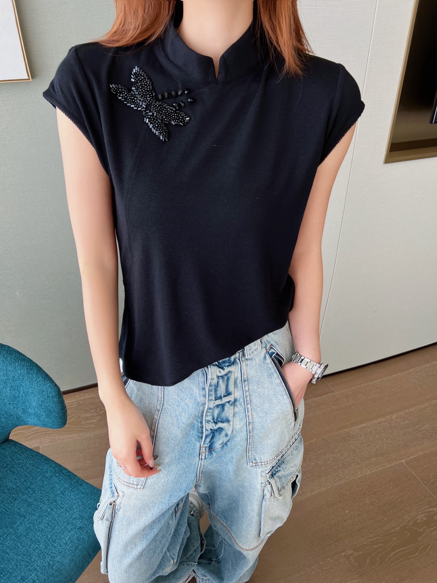 [Valentino] 발렌티노 26SS 오리엔탈 텐셀 비드 차이나카라 셔츠 의류