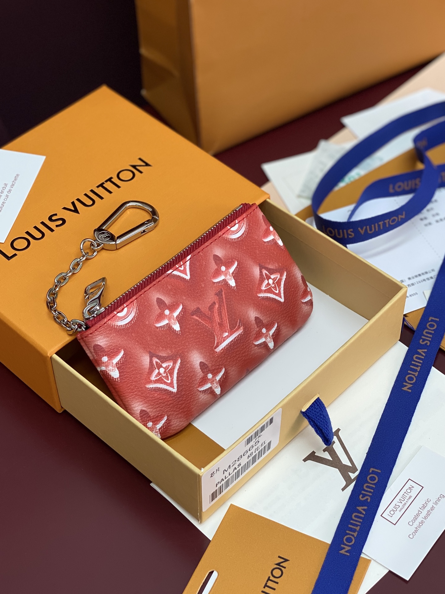 [Louis Vuitton] LV 루이비통 모노그램 자카드 로미 키 파우치 (코튼 레드) 지갑