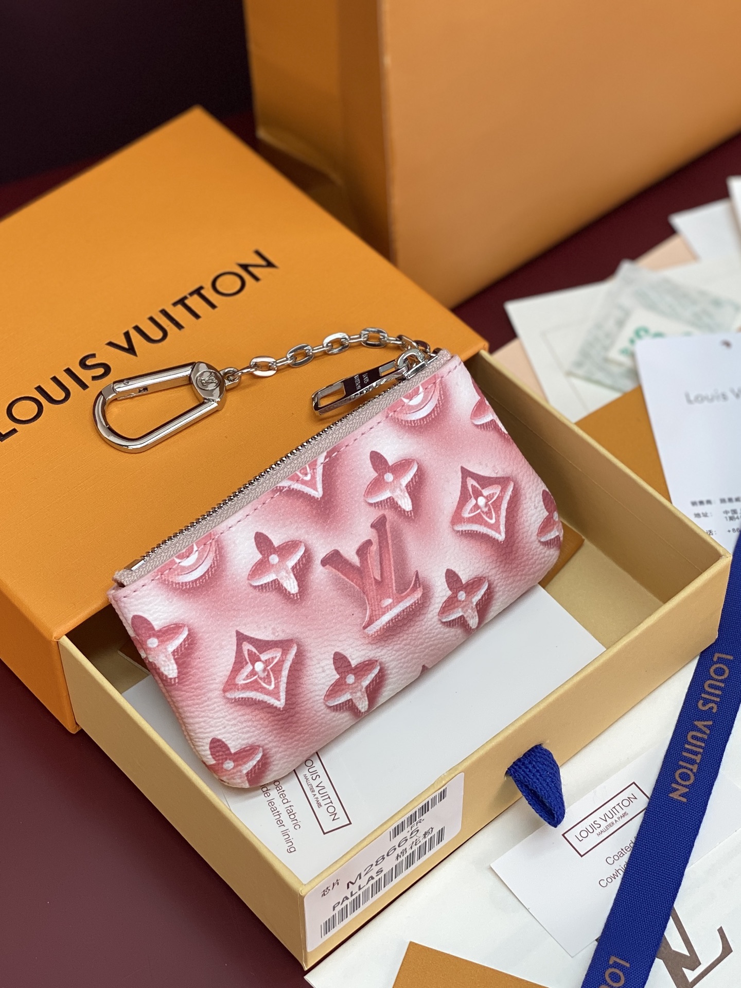 [Louis Vuitton] LV 루이비통 모노그램 자카드 로미 키 파우치 (코튼 핑크) 지갑