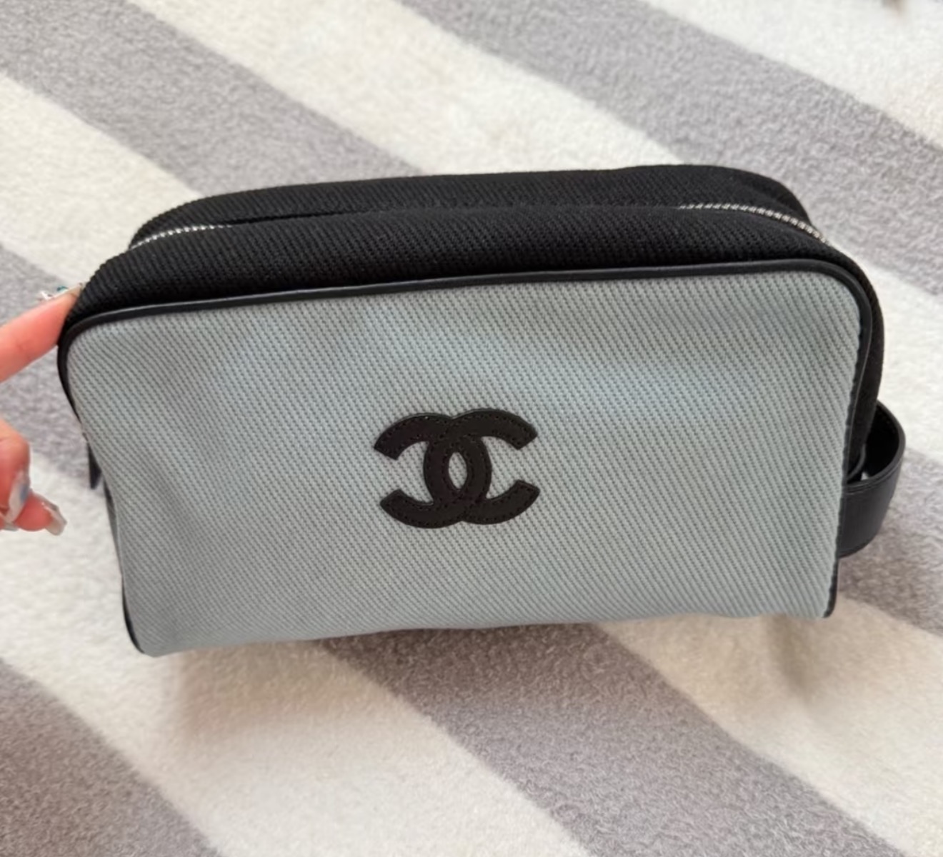 [Chanel] 샤넬 26M Coco Beach 코코 비치 캔버스 코스메틱 파우치 백 가방
