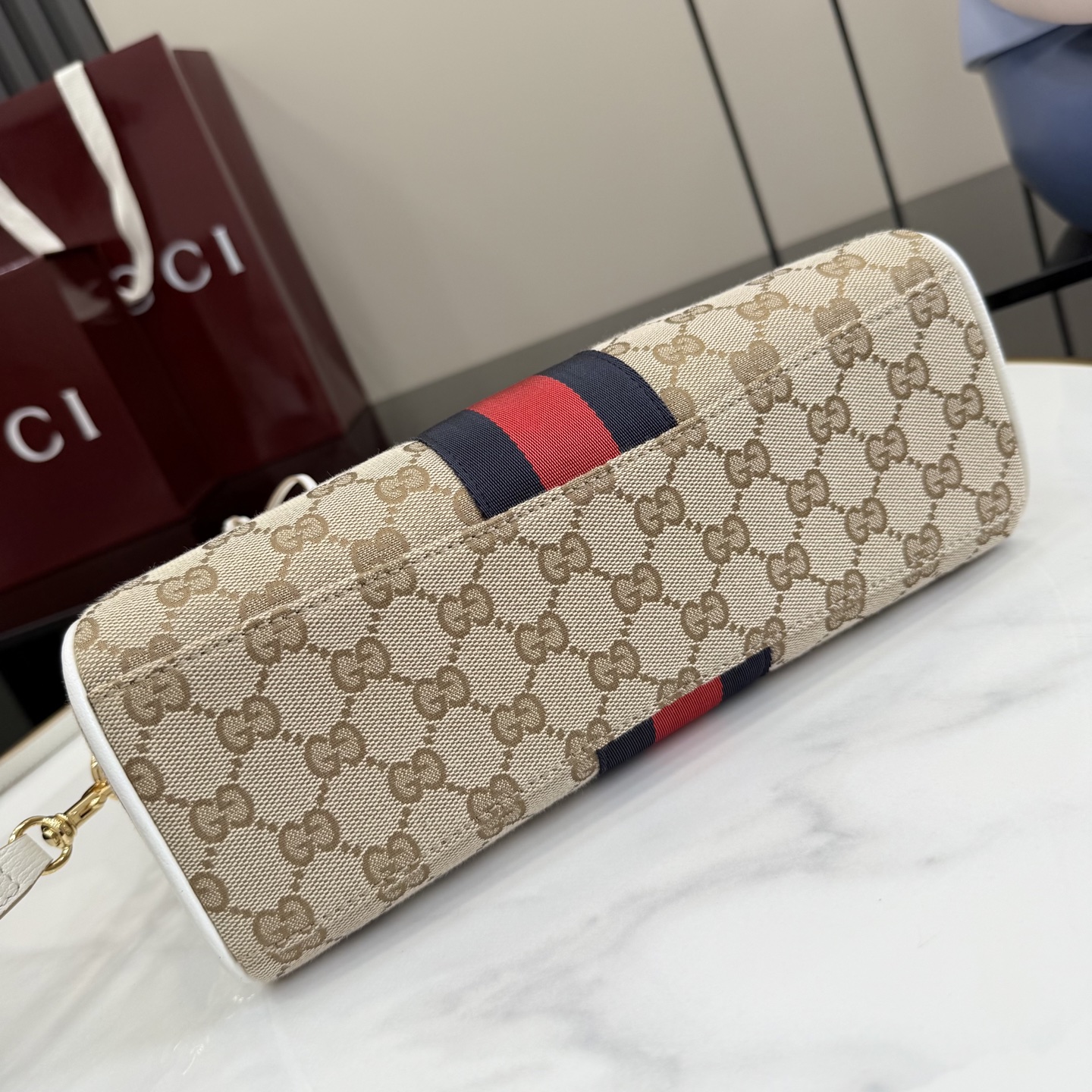 GUCCI 구찌 Gucci NY 컬렉션 보르세토(Borsetto) 캔버스 핸드백 - 화이트/샌드 가방