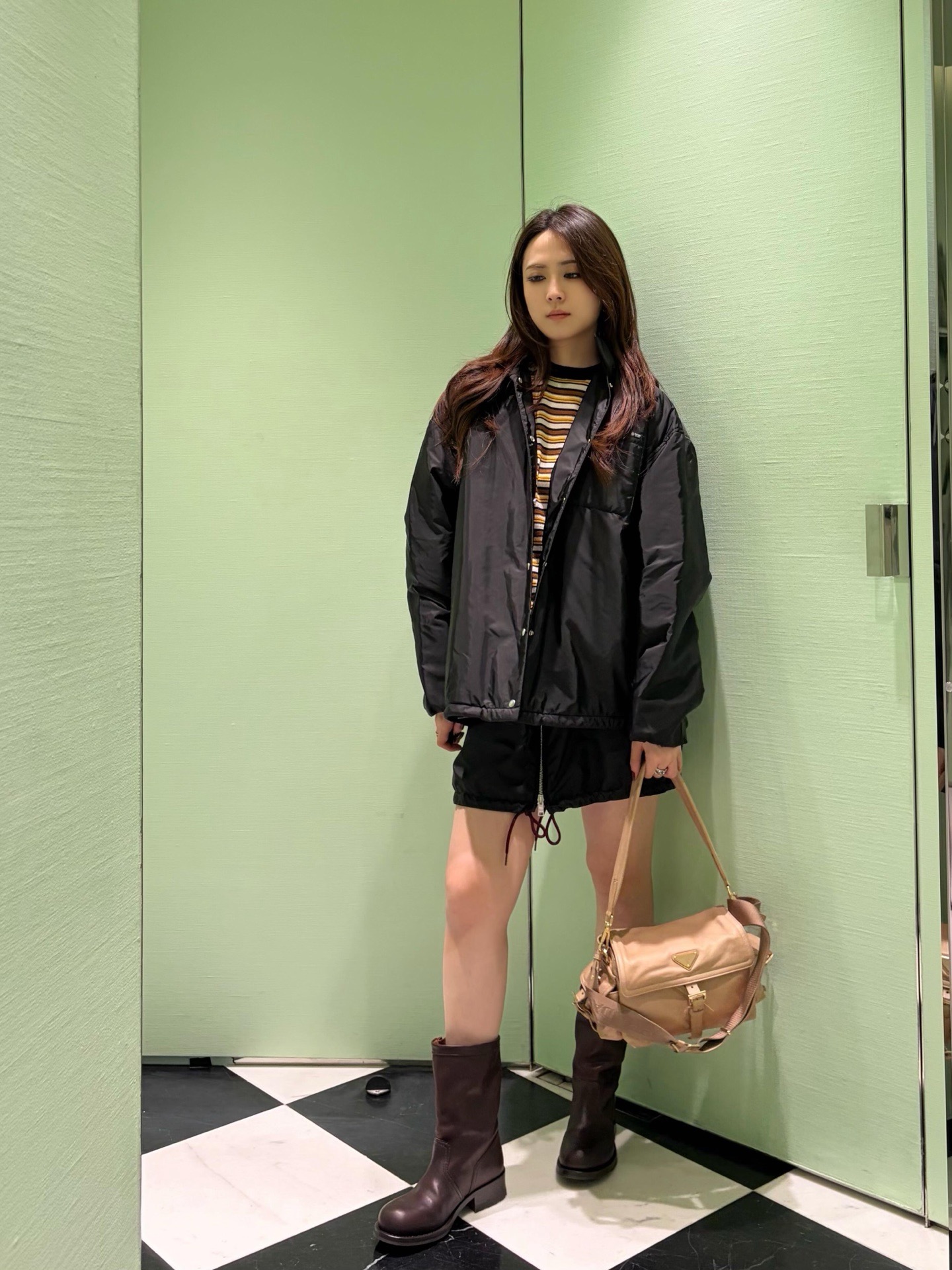 프라다(PRADA) 탈부착 후드 패딩 셔츠 재킷 상의 의류