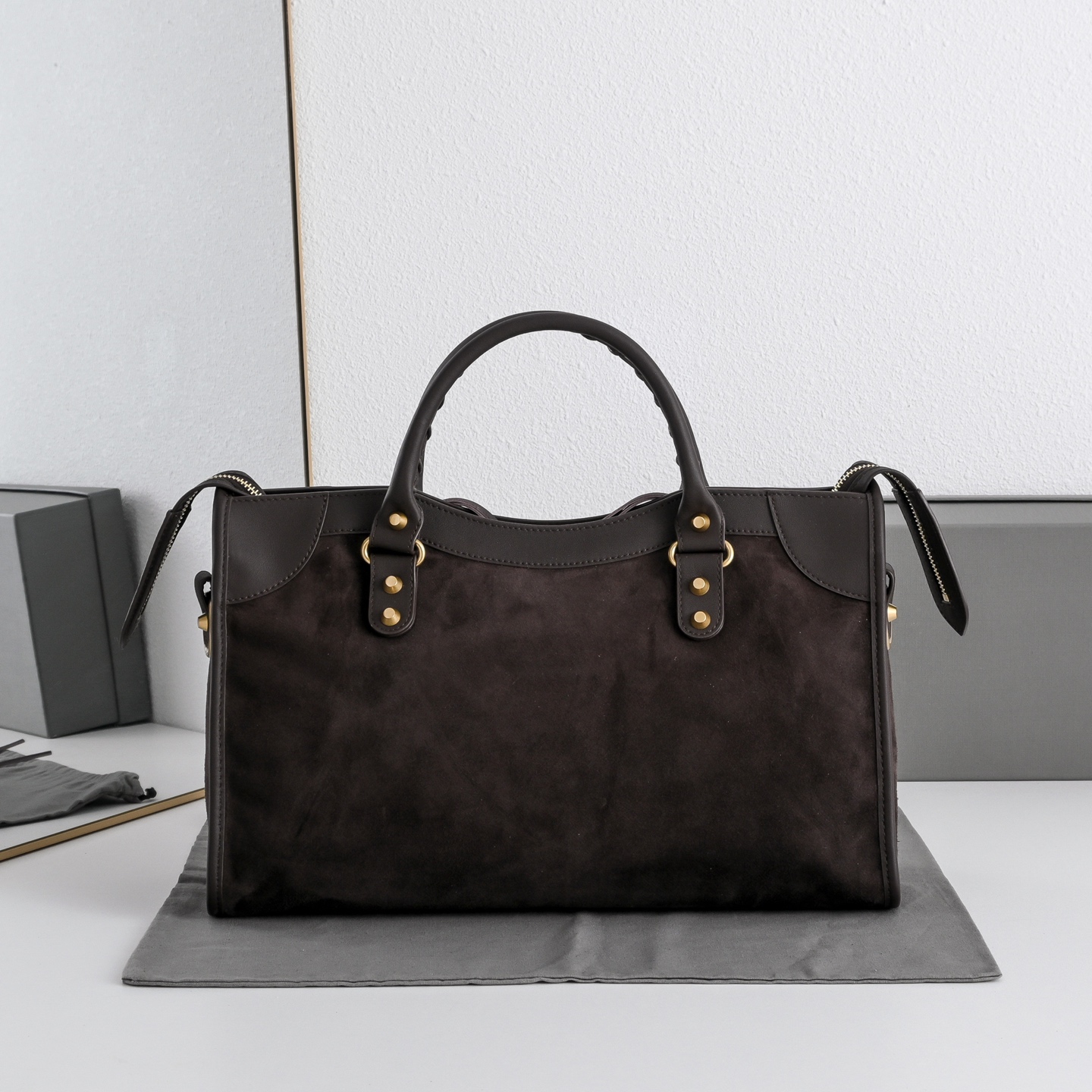 BALENCIAGA 발렌시아가 Le City 르 시티 스웨이드 컴비네이션 카프스킨 모터사이클 백 (브라운) 가방