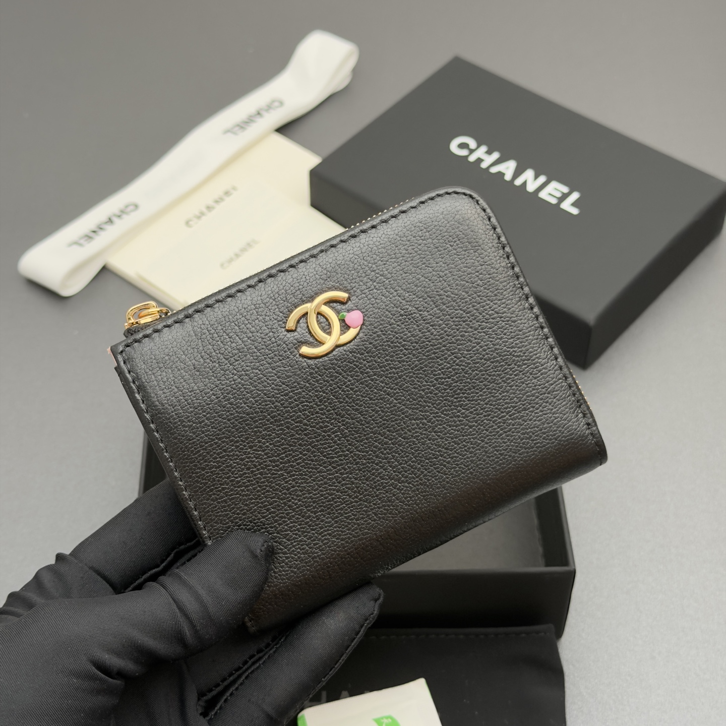 [Chanel] 샤넬 메탈 로고 L자 지퍼 미니 지갑