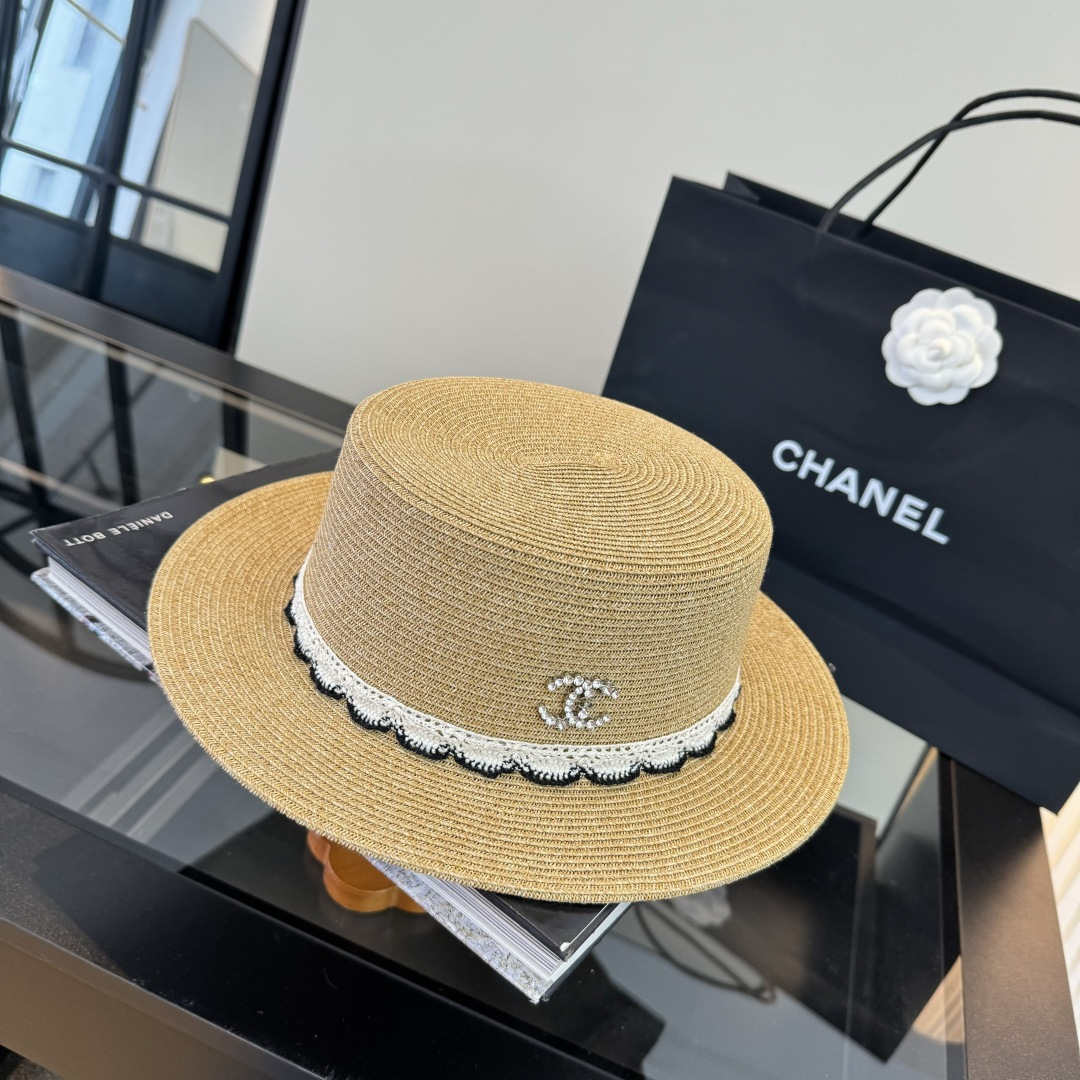 샤넬(CHANEL) 플랫 밀짚모자 모자