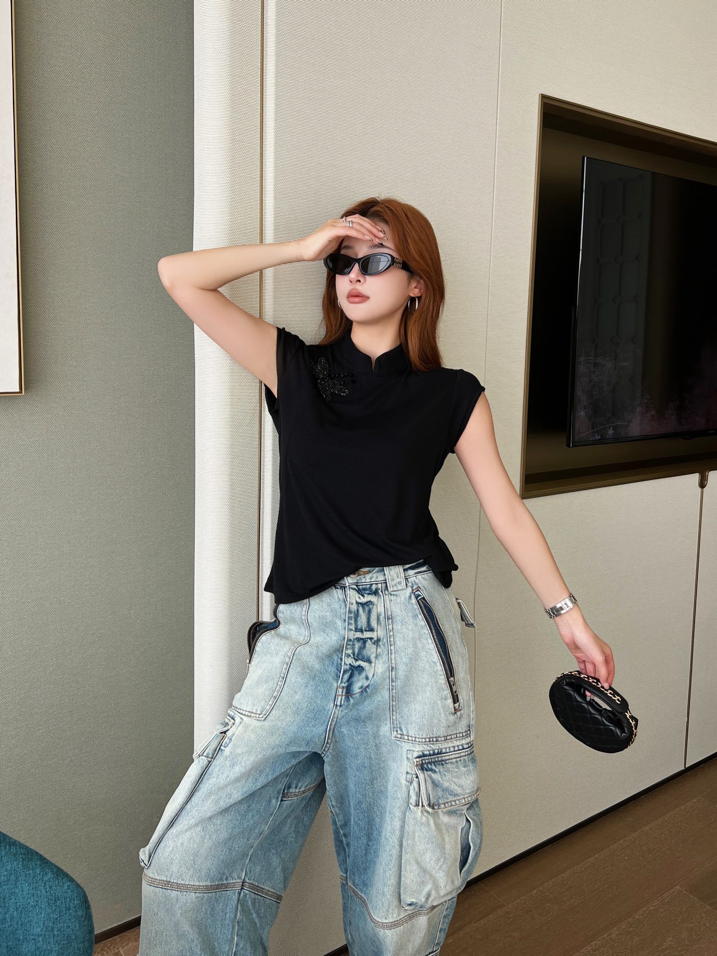 [Valentino] 발렌티노 26SS 오리엔탈 텐셀 비드 차이나카라 셔츠 의류